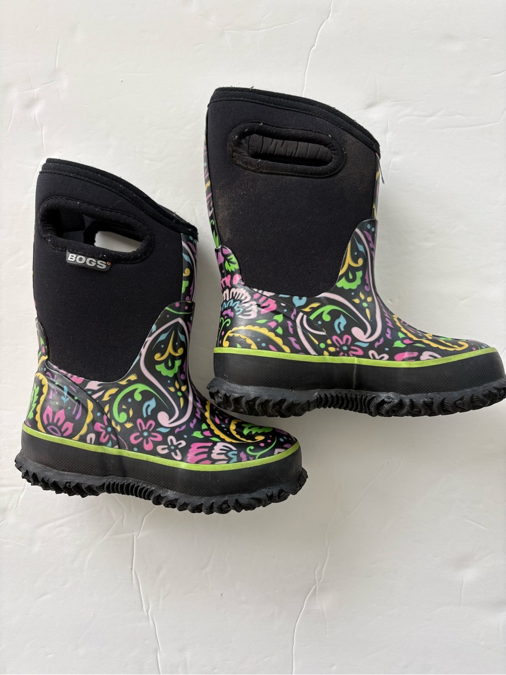 Bogs Girls Classic Tuscany Floral Paisley Waterproof Boots - Size 8